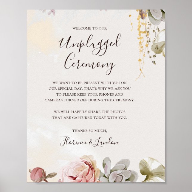 Modern  Blommigt | Marble Unplugged Ceremony Poster (Framsidan)