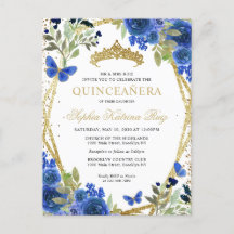 Modern Blommigt, marinblå Guld Tiara Quinceañera