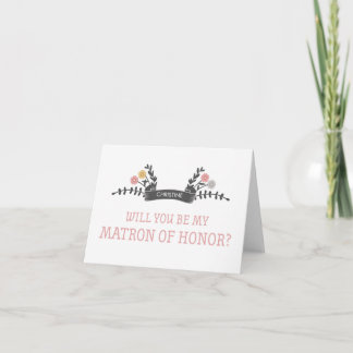 Modern Blommigt Matron of Honor Request Card Inbjudan