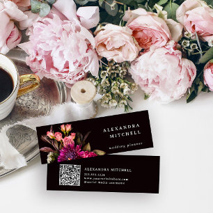 Modern Blommigt   Mörk Färg och Elegant QR-kod Mini Visitkort