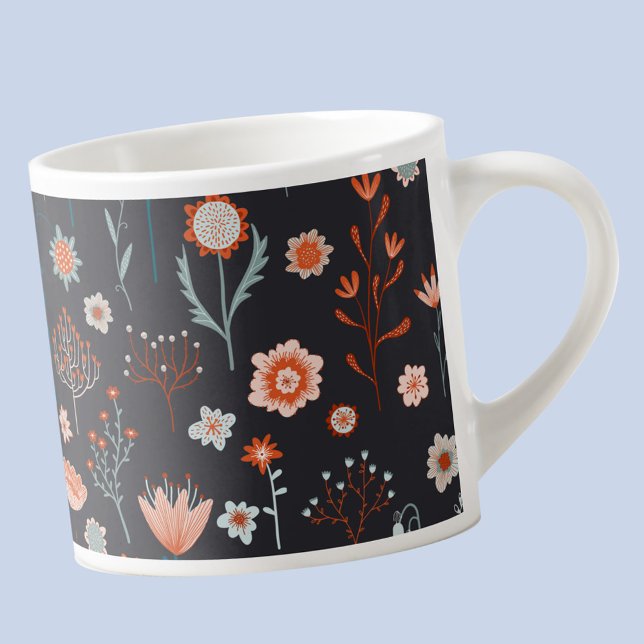 Modern Blommigt Mörk Scandinavian Espressomugg (Modern Scandinavian dark floral espresso cup)
