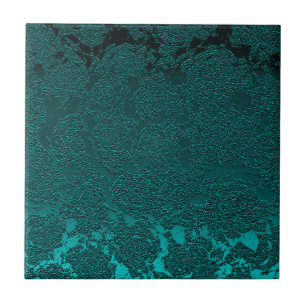 Modern Blommigt Mörk Teal Grönt Mönster Kakelplatta
