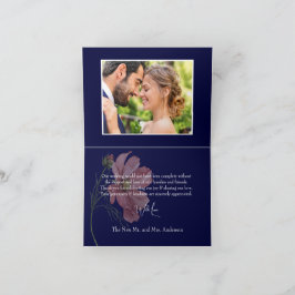 Modern Blommigt Navy Photo Bröllop Tack Kort