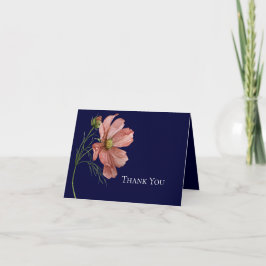 Modern Blommigt Navy Photo Bröllop Tack Kort