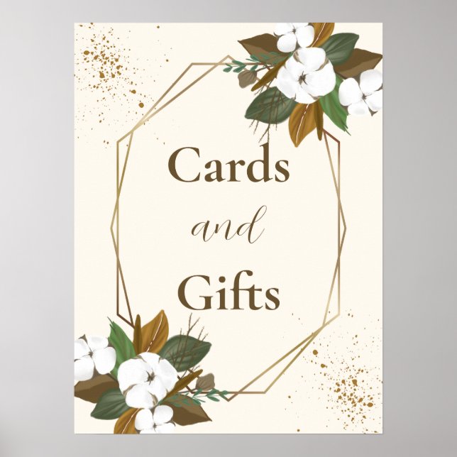 Modern Blommigt- och presentkort för brun och gräd Poster (Framsidan)