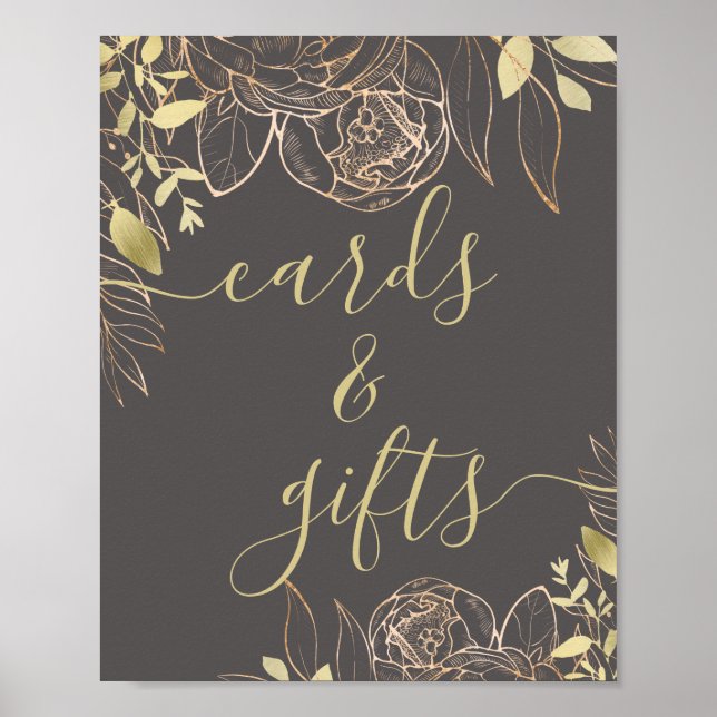 Modern Blommigt- och presentkort för grått och Gul Poster (Framsidan)