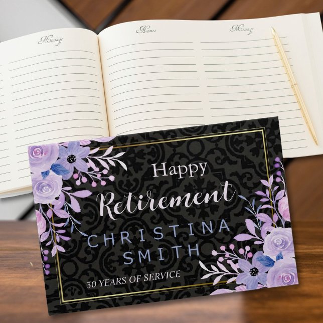 Modern Blommigt Pastel Watercolor Pension Party Gästböcker (Modern Floral Pastel Watercolor Retirement Party)