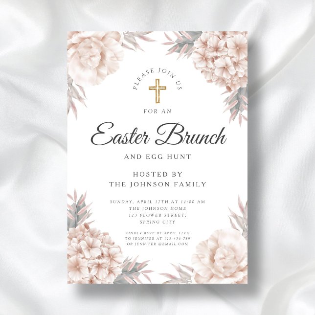 Modern Blommigt Peonies Religiösa Påsk Brunch Inbjudningar (Modern Floral Peonies Religious Easter Brunch Invitation)
