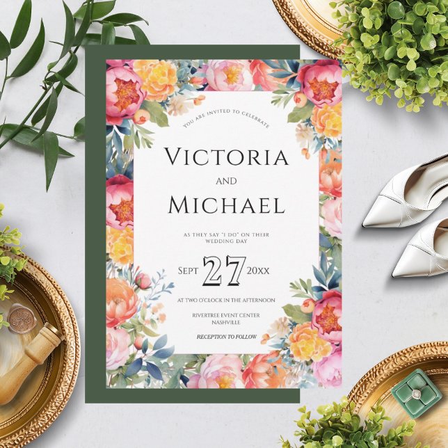 Modern Blommigt Peony Rosa Bröllop-mall Inbjudningar (Skapare uppladdad)