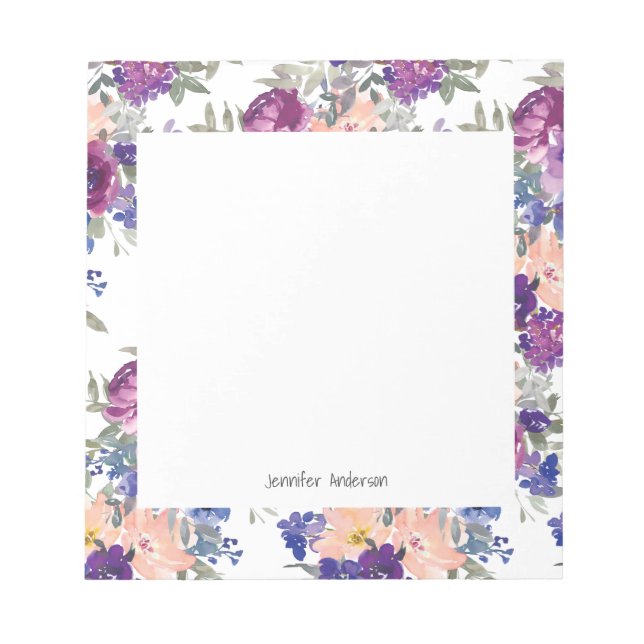 Modern Blommigt Personalize Namn Mauve Peach Blue Anteckningsblock (Framsida)