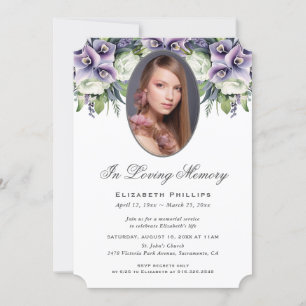 Modern Blommigt Photo In Loving Memory (Foto in Lo Inbjudningar