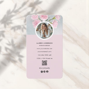 Modern Blommigt Photo & QR-kod för Rosa Visitkort