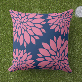Modern Blommigt Pillow | Rosa och flotta Utomhuskudde