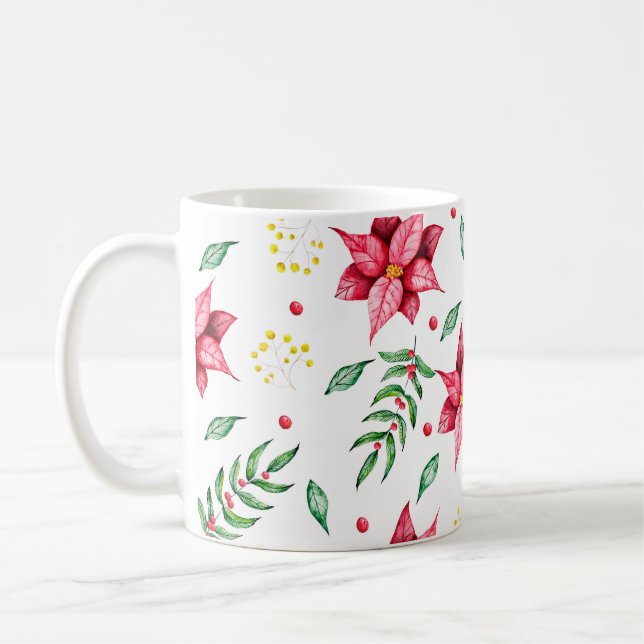 Modern Blommigt Poinsettia Watercolor Kaffemugg (Vänster)