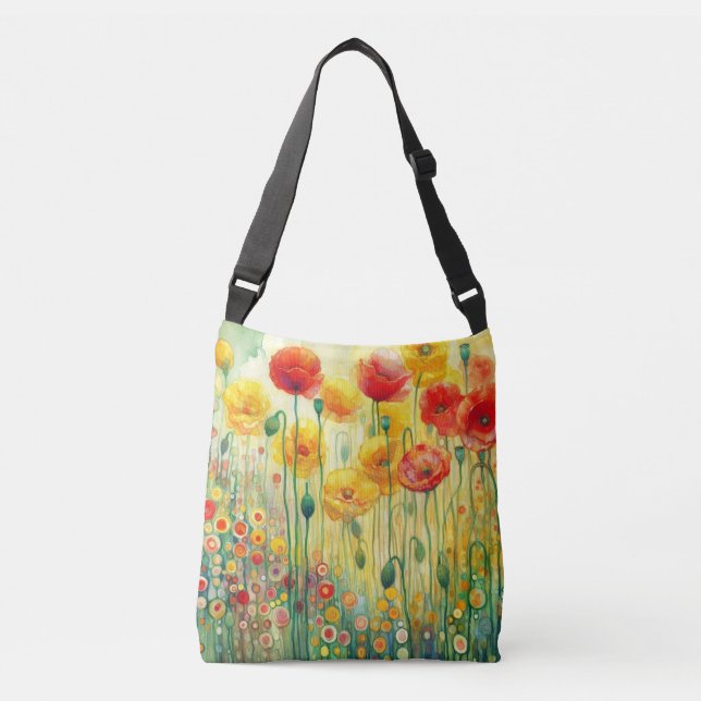 Modern Blommigt Poppies Crossbody Bag Axelväska (Framsida)