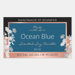 Modern Blommigt produktetiketter Ocean Blue Ro Gul Rektangulärt Klistermärke
