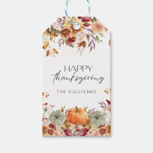 Modern Blommigt Pumpkin Rustic Happy thanksgiving Presentetikett