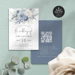 Modern Blommigt QR-kod Dusty Blue Bröllop Inbjudningar<br><div class="desc">Modern Blommigt QR-kod Dusty Blue Bröllop. Tillgängligt dagligen och utskrivet. Vackra blommor i ljusblå och vit färgad dekorerar det övre kant. Med en samordnande mörk Dusty blue på baksidan. Lägg till din QR-kod på bröllop webbplats på baksidan så att dina gäster kan OSA och se all online utan att behöva...</div>