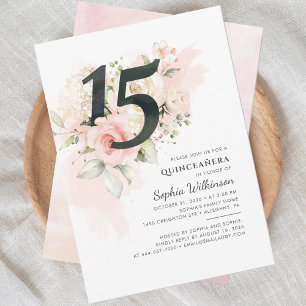 Modern Blommigt Quinceanera 15:e födelsedagens Ros Inbjudningar