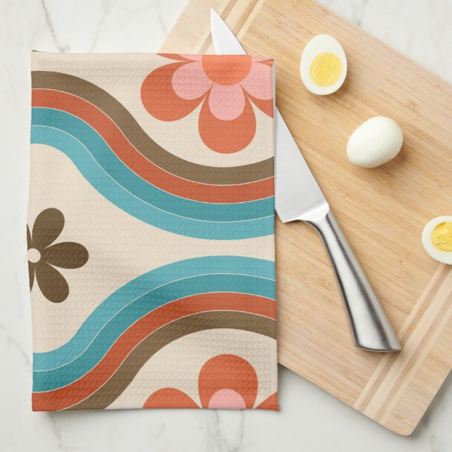 Modern Blommigt Rainbow Retro i färglöst mittårhun Kökshandduk (Vikt i Fjärdedel)