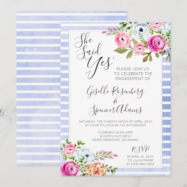 Modern Blommigt Rand Förlovningsfest-inbjudan Inbjudningar (Fram/baksida)