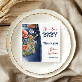 Modern Blommigt Red Blue Denim Blue Jean Baby Show Pappersservett