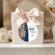 Modern Blommigt Red Blue Denim Blue Jean Baby Show