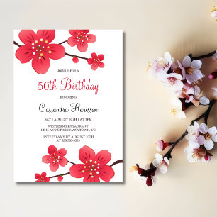 Modern Blommigt Red Cherry Blommar Sakura Birthday Inbjudningar
