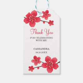 Modern Blommigt Red Cherry Blommar Sakura Tack Presentetikett