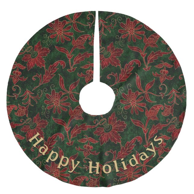 Modern Blommigt Red Grönt Mönster Personal Message Julgransmatta Borstad Polyester (Framsidan)