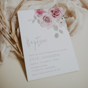 Modern  Blommigt Ro Watercolor Baptism Inbjudningar