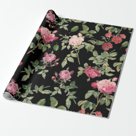 Modern Blommigt Rosa Black Ro Presentpapper
