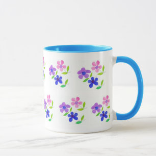 Modern Blommigt, Rosa, blått, Mauve, Grönt om vitt Mugg