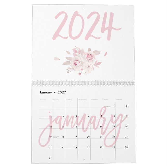 Modern Blommigt Rosa Calendar 2024 Kalender (Jan 2027)