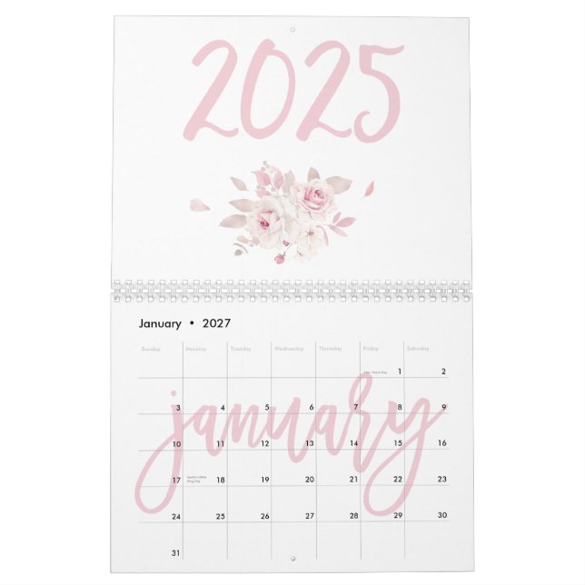 Modern Blommigt Rosa Calendar 2025 Kalender (Jan 2027)
