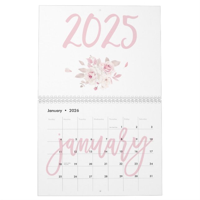 Modern Blommigt Rosa Calendar 2025 Kalender (Jan 2026)