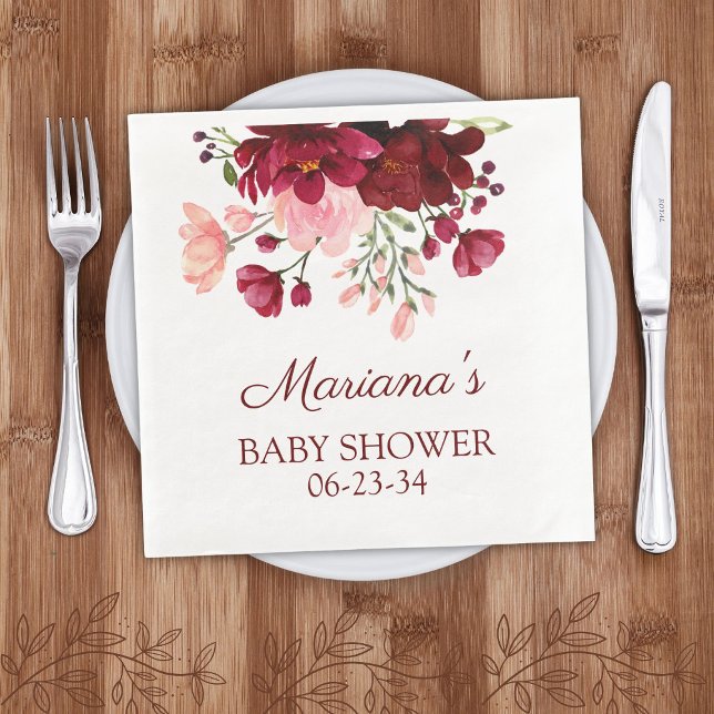 Modern Blommigt Rosa Girl Baby Shower Pappersservett (Skapare uppladdad)