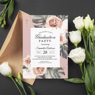 Modern Blommigt Rosa & Grönt Tropical Löv & Orchid Inbjudningar