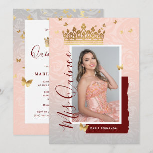 Modern Blommigt Rosa Guld Elegant Photo Quinceaner Inbjudningar
