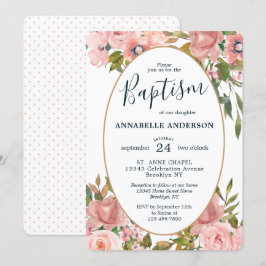 Modern Blommigt Rosa  Guld Garden Baptism Inbjudningar