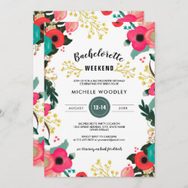 Modern Blommigt Rosa Teal Bachelorette Helg Inbjudningar