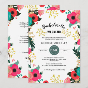 Modern Blommigt Rosa Teal Bachelorette Helg Inbjudningar