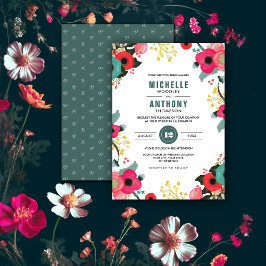Modern Blommigt Rosa Teal Personligt bröllp inbjud Inbjudningar