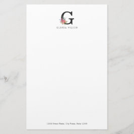Modern Blommigt Rosa Watercolor Ro Monogram Brevpapper