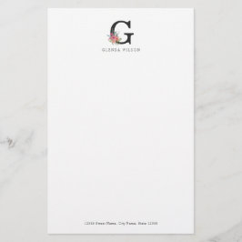 Modern Blommigt Rosa Watercolor Ro Monogram Brevpapper