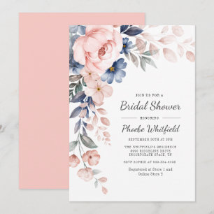 Modern Blommigt, rustik Rosa Blue-Möhippa Inbjudningar