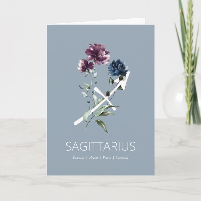 Modern Blommigt Sagittarius Traits Birthday Card Kort (Framsida)
