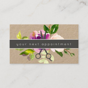 Modern Blommigt Salon Sissors Logotyp Möte Visitkort