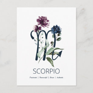 Modern Blommigt Scorpio Zodiac-symbol Vykort