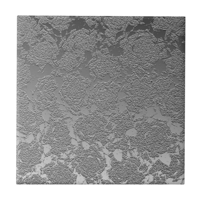 Modern Blommigt Silver Light Grått Mönster Kakelplatta (Framsidan)